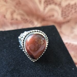Vintage Sterling Silver Red Tiger’s Eye Ring – Dragon’s Eye Cabochon